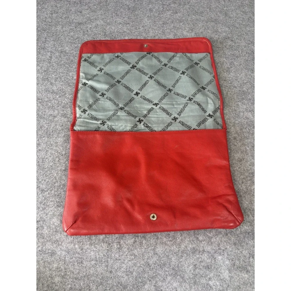 Barganza Floral Embossed Clutch Medium Red Leather‎ Rose Detail Handbag